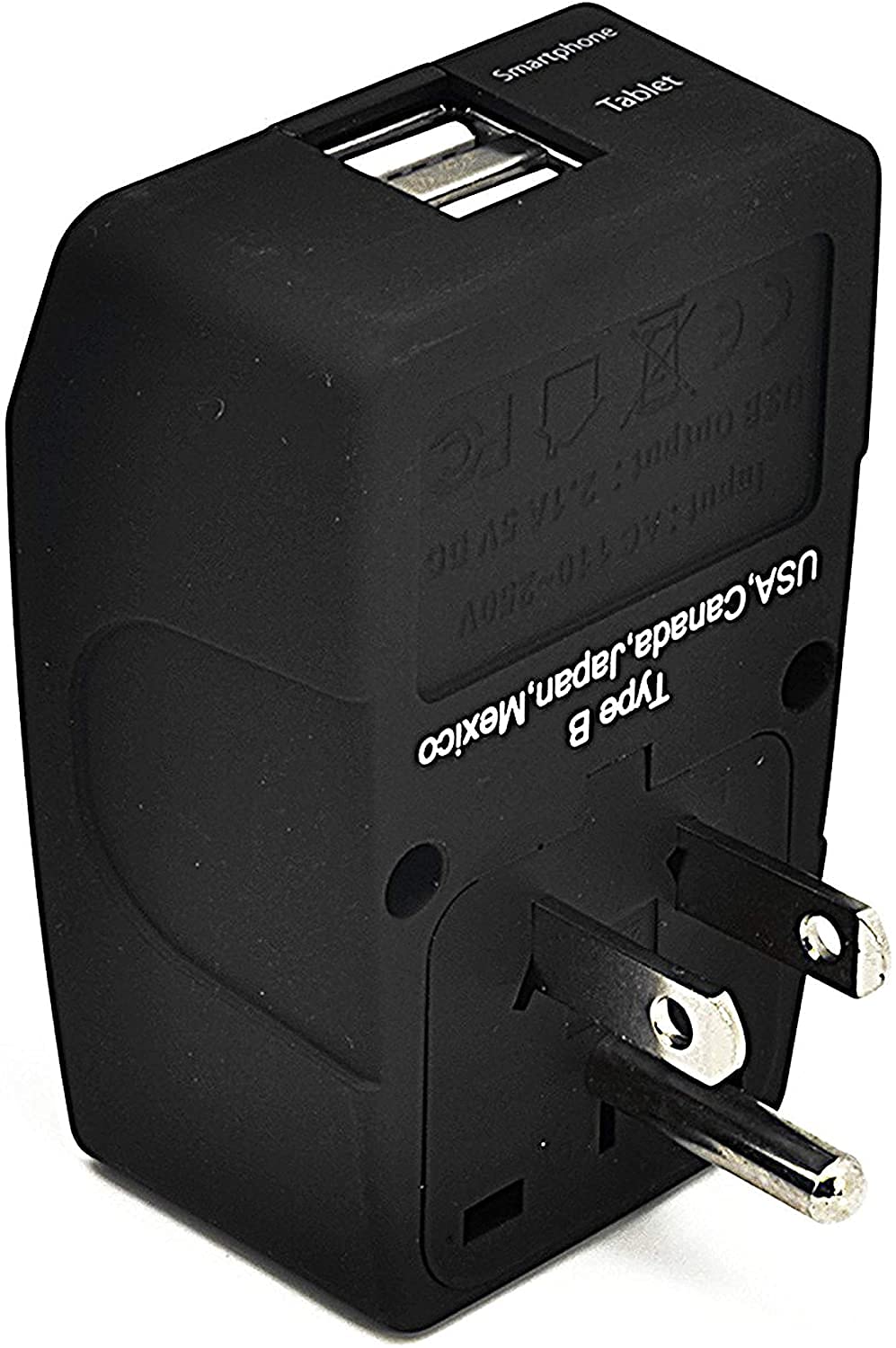 ceptics 4 in 1 india to usa, canada, japan & more (type b) travel adapter plug - universal input - 2 usb - ce certified - rohs compliant (gp4-5)