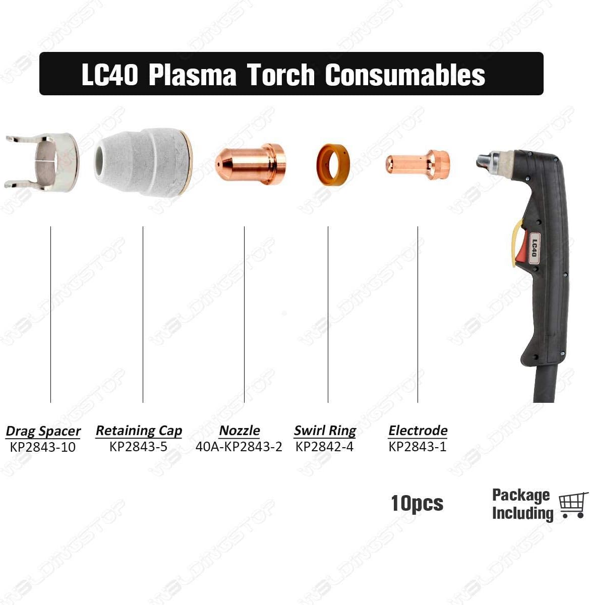 Plasma Cutting Replacement Parts Electrode KP2843-1 Fit Lincoln LC40 Torch 10 Pieces