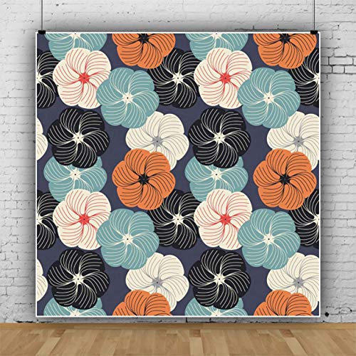 Qinunipoto 背景布 花柄 和風の絵 美しい かわいい花 1.5x1.5m 写真撮影の背景 写真撮影用 背景幕 カラフル 暗い背景 撮影スタジオ 自宅 新生児記念写真 肖像画 写真スタジオ フォトブース小道具 ビニール製