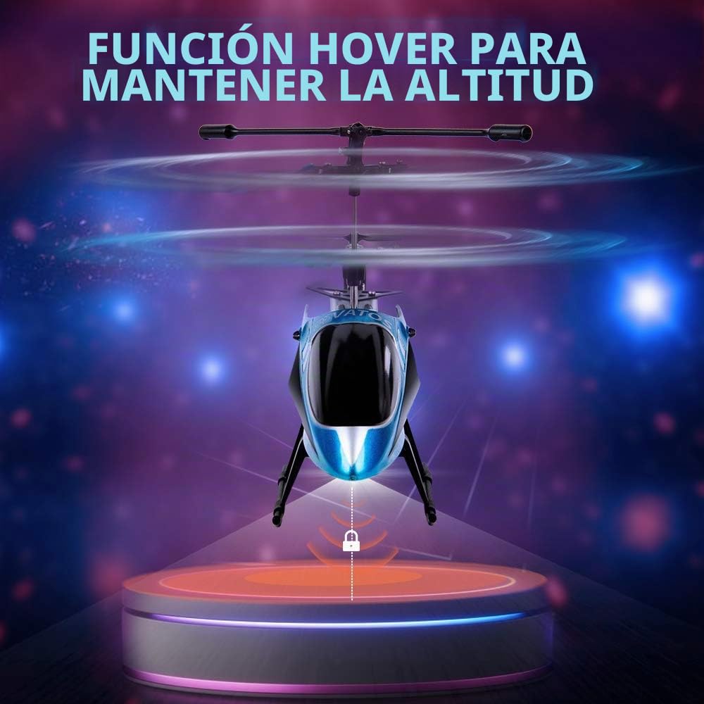 VATOS YD-927 Helicóptero teledirigido con Mando a Distancia para Interiores y Exteriores, 3 Canales, 2,4 GHz, luz LED, giroscopio, función de Flotador