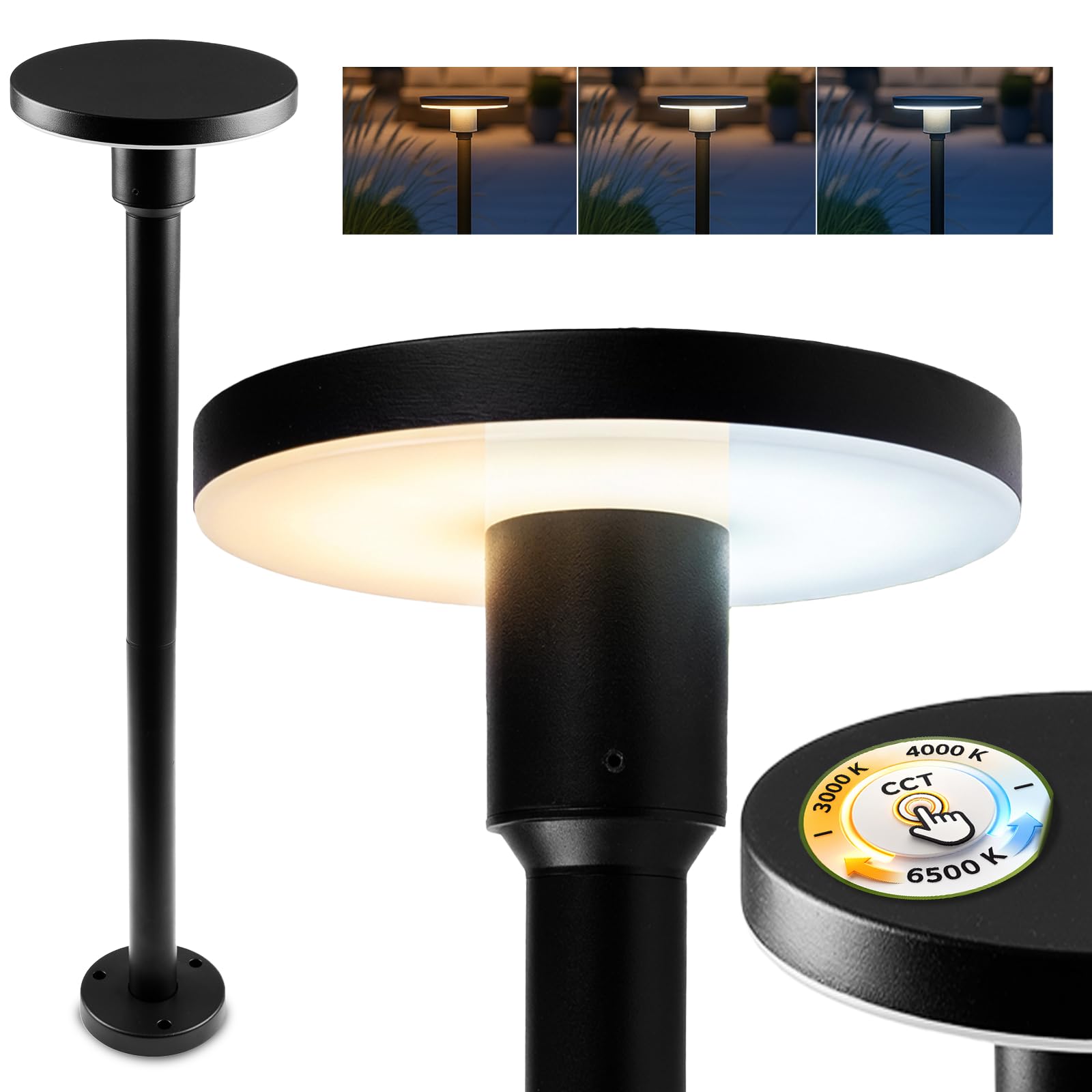 Lumiled LED Wegeleuchte CCT 12W 3000–6500K 80cm IP65 Aluminium Schwarz Pollerleuchte Gartenleuchte Außen Stehlampe wasserdicht Modern Außenleuchte Wegbeleuchtung für Terrasse und Einfahrt