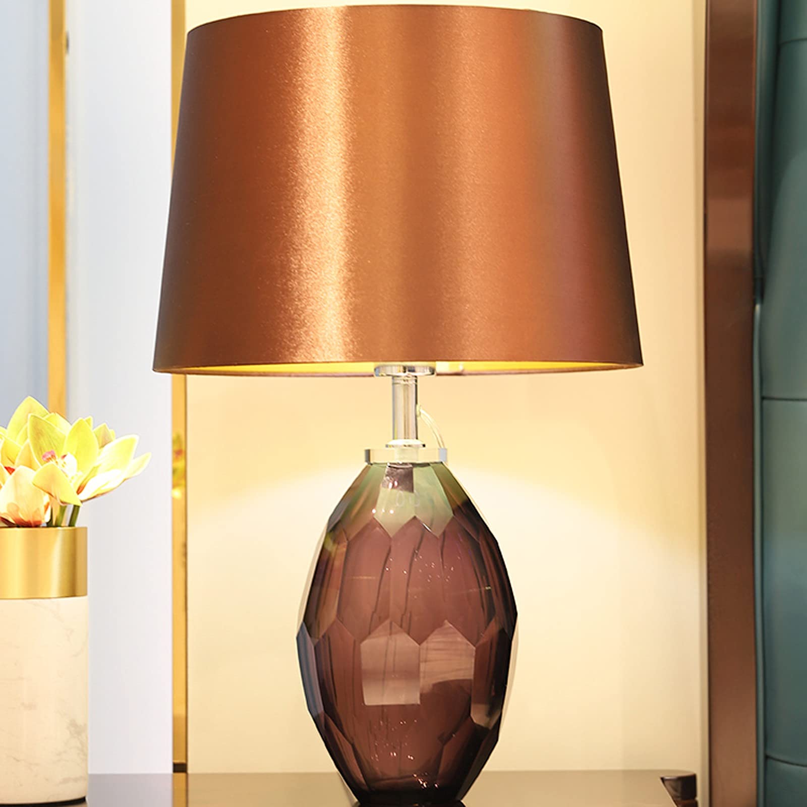 XANAYXWJ Lampada da scrivania Lampada da Comodino in Vetro con Paralume in Tessuto Lampada da Comodino Creativa per casa e Ufficio Lampada da Studio, Lampada da Comodino Alta da 21,6 Pollici Lampada