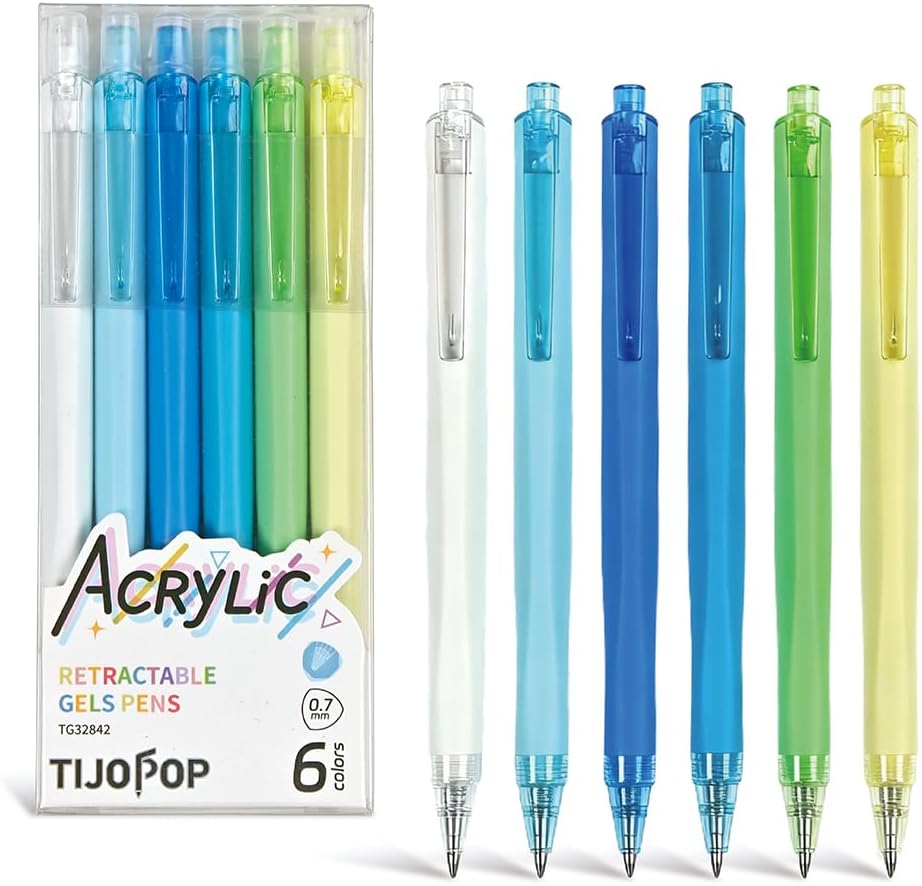 Acrylic Gel Pens 6PCS,0.7mm Fine Point Multicolor Ink Pens,Smooth Writing