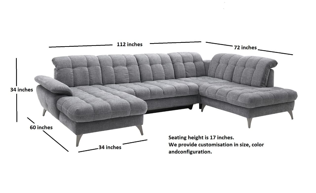INLENDISH Vintage lshape 4 Seater Fabric & Leatherette in Grey & White Sofa Set (LHS) Comfortable Living Room | Luxurious Sofa 2