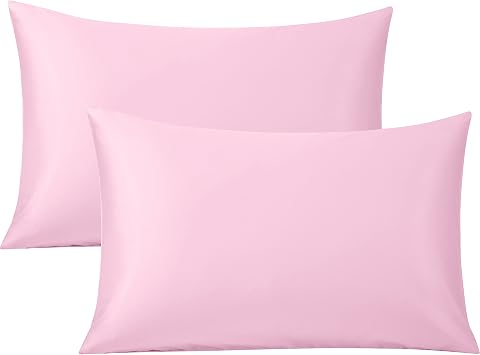 FLXXIE 2 Pack 500 Thread Count 100% Egyptian Cotton Pillowcases, Super Cozy and Breathable Queen Pillow Cases with Envelope Closure, 50x75 cm, Pink