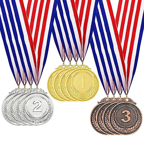Vueinrg 12 Piezas Medallas Niños Metal Medallas Premios Oro Plata Bronce Medallas Deportivas Infantiles con Cintas Medallas de Números 1er Segundo y Tercer Lugar Medalla Competición Ganador Medallas