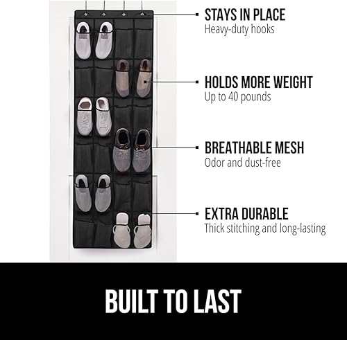 Miniatura 2 de GORILLA GRIP Organizador de zapatos sobre la puerta, 24 bolsillos extra grandes de malla transpirable, soporte de almacenamiento colgante que ahorra