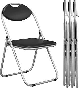 POWERSTONE Folding Chairs 4 Pack 300-Pound Capacity, Sturdy Metal Foldable Chairs, PU Leather Padded Folding Chairs Set of 4 Assembled for Meeting Room Classroom Restaurant and Patio