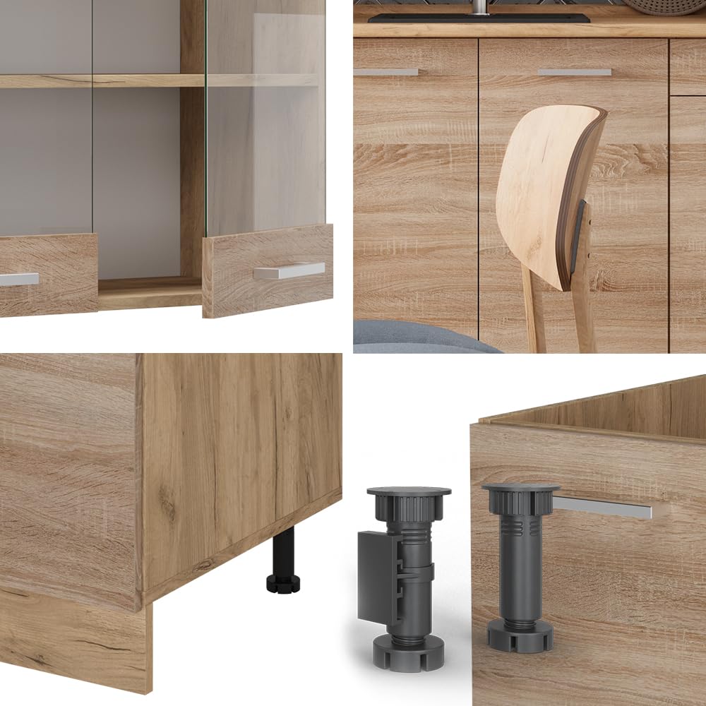 Vicco Single Küche R-Line, Sonoma/Goldkraft Eiche, 140 cm, AP Anthrazit, geeignet für freistehende oder wandnahe Montage