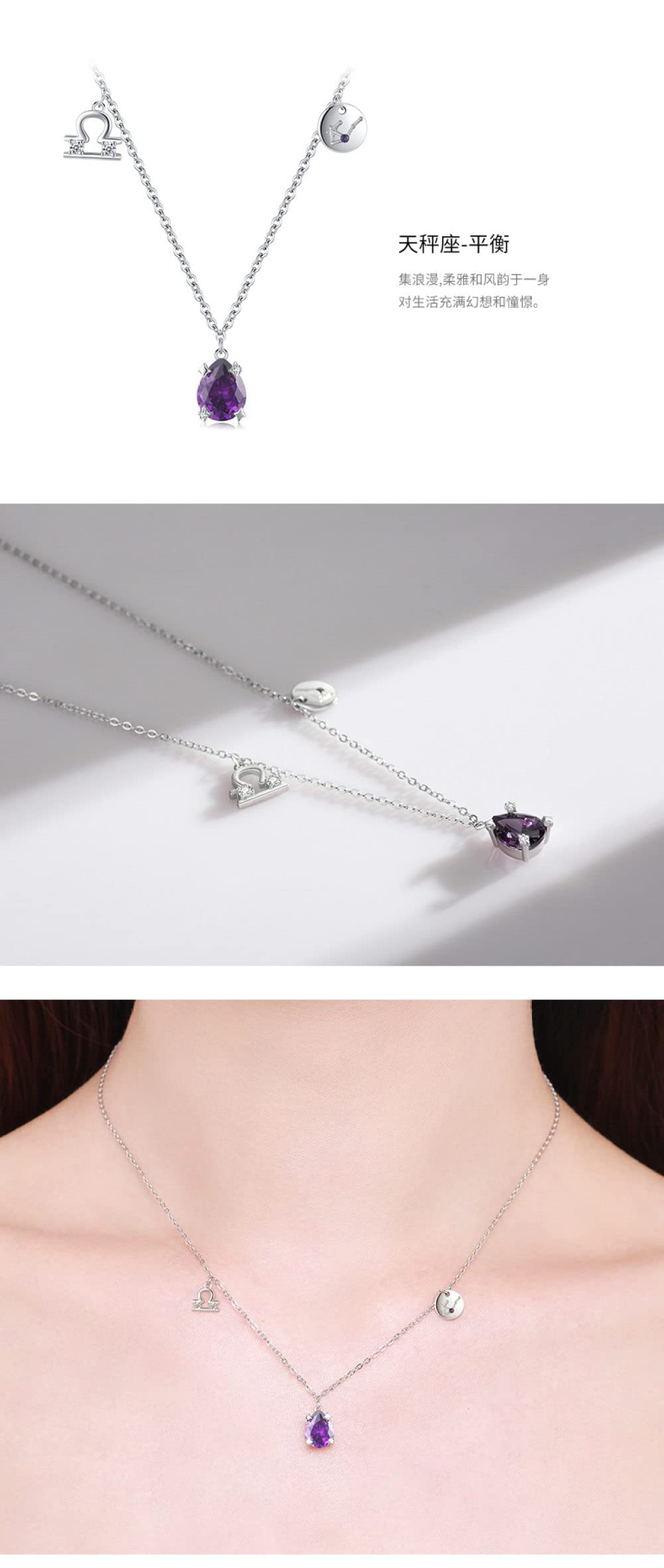 di Pietra per Le Donne, 925 Collana a Pendente Zodiacale in Argento segni zodiacali