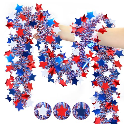 50FT 4th of July Garland,Metallic Twist Patriotic Star Tinsel Garland by Lairyan - Used condition - US$18.28