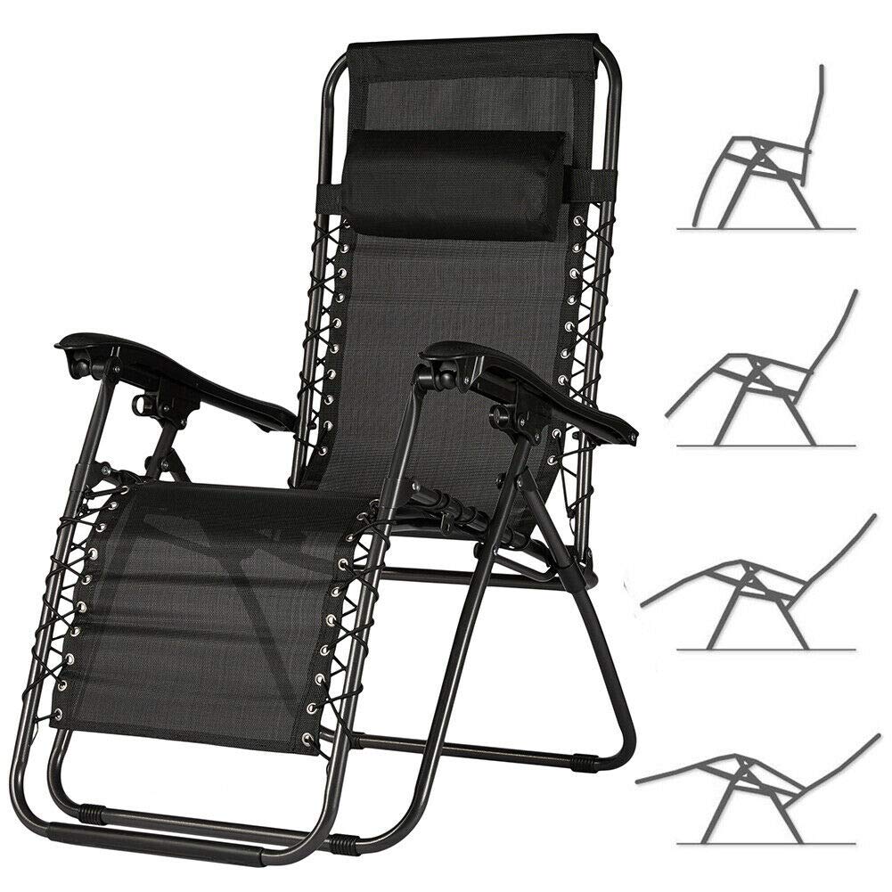 BAKAJI Sedia a Sdraio Relax Reclinabile Modello Fasciato con Struttura in Acciaio e Tessuto Textilene 165x69x112cm per Spiaggia Giardino Esterno (Fasciato Nero)