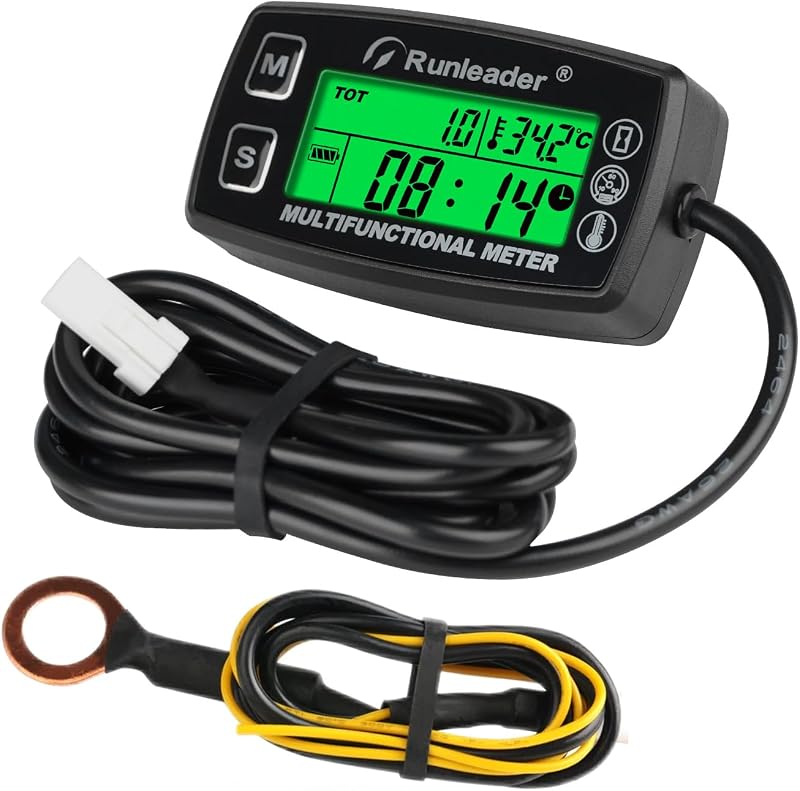 Medidor de horas de tacómetro digital Indicador de temperatura del motor RL-HM035A-TS002 | Alerta de RPM y temperatura, pantalla de retroiluminación, para generador de compresor de tractor de césped, para motos acuáticas marinas de nieve, para Pit Bike
