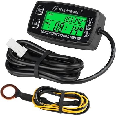 Runleader Digital Tach Hour Meter,Engine Temperature Gauge,Alert RPM & Temp,Backlights Display for Lawn Tractor Compressor Generator Snowmobile Marine Jet Ski Pit Bike