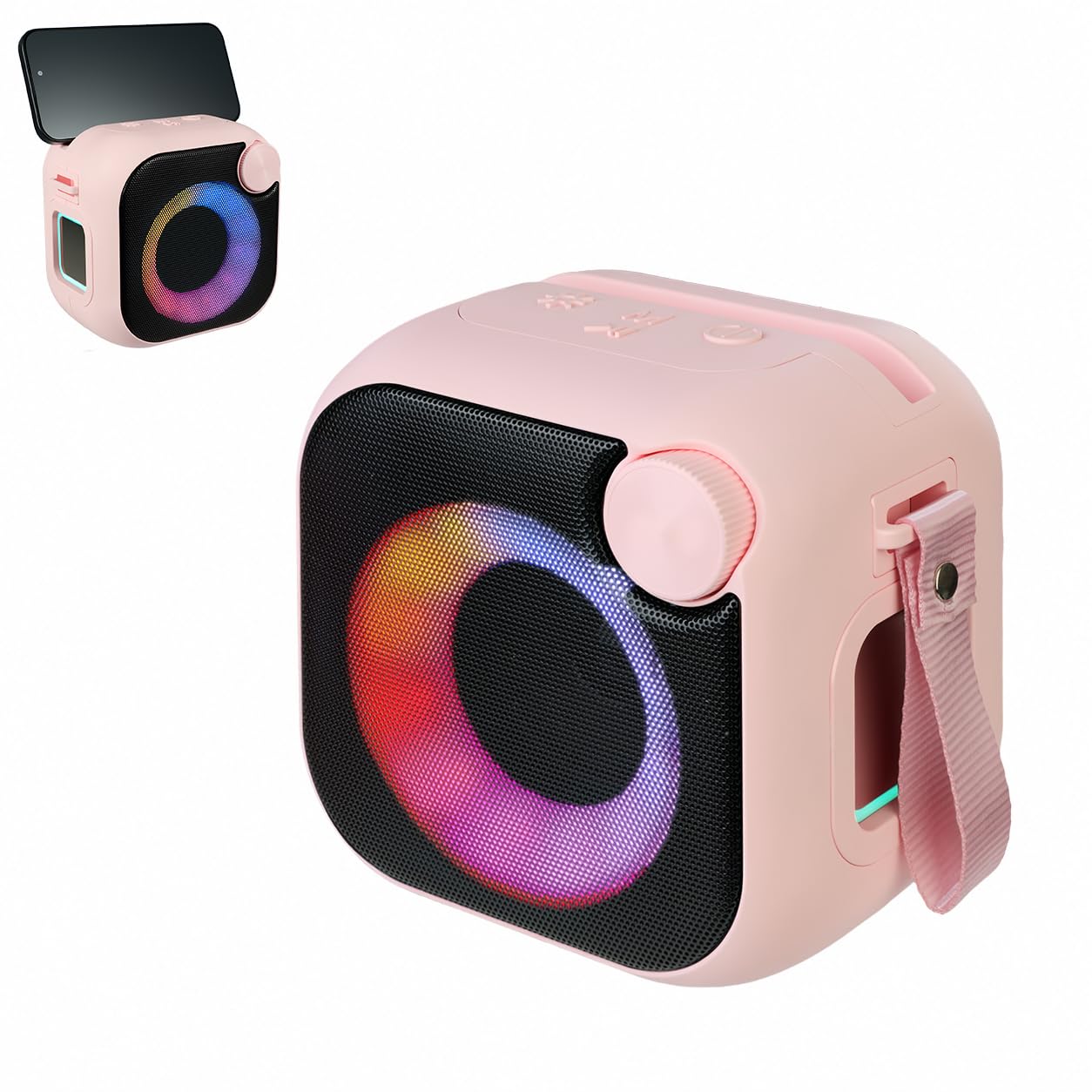 Enceinte Bluetooth Portable avec Support Téléphone, Bluetooth 5.1, 15W,Lumière RGB, 24H d’Autonomie, TF/AUX/USB, Micro Mains Libres, Dragonne de Transport (Pink) - Les Beatles, Paul McCartney, John Lennon, RIngo Starr, George Harrison Enceinte Bluetooth Portable avec Support Téléphone, Bluetooth 5.1, 15W,Lumière RGB, 24H d’Autonomie, TF/AUX/USB, Micro Mains Libres, Dragonne de Transport (Pink)