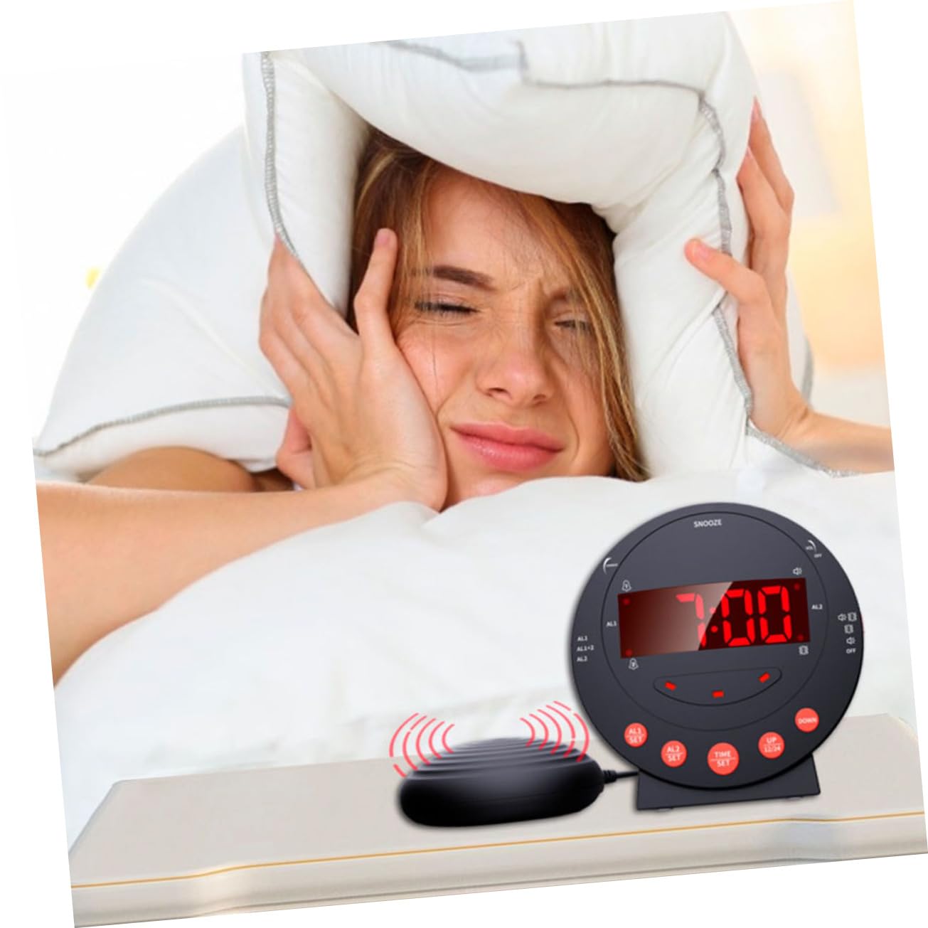 ERINGOGO Digitaler Vibrationswecker Starker Bettwecker für Senioren Lauter Wecker für Gehörlose mit USB Kabel Einstellbare Helligkeit