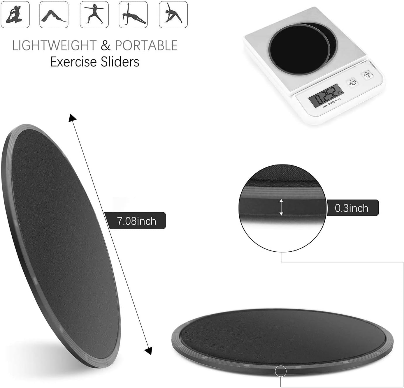 Chielor Core Sliders,2 Pcs Dual Sided Exercise Disc for Smooth Sliding On Carpet and Hardwood Floors, Fitness Exercise Equipment Gliders, Workout Equipment for Home Workouts (Black)