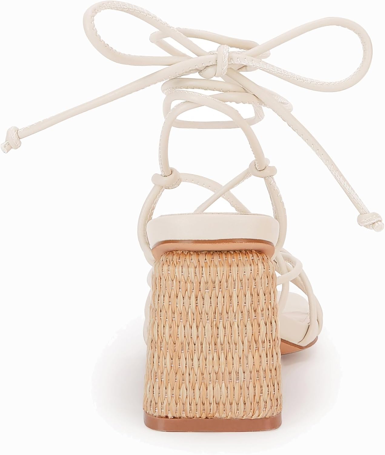PiePieBuy Women's Lace Up Chunky Braided Heel Sandals Square Toe Strappy Ankle Strap Heels image 5
