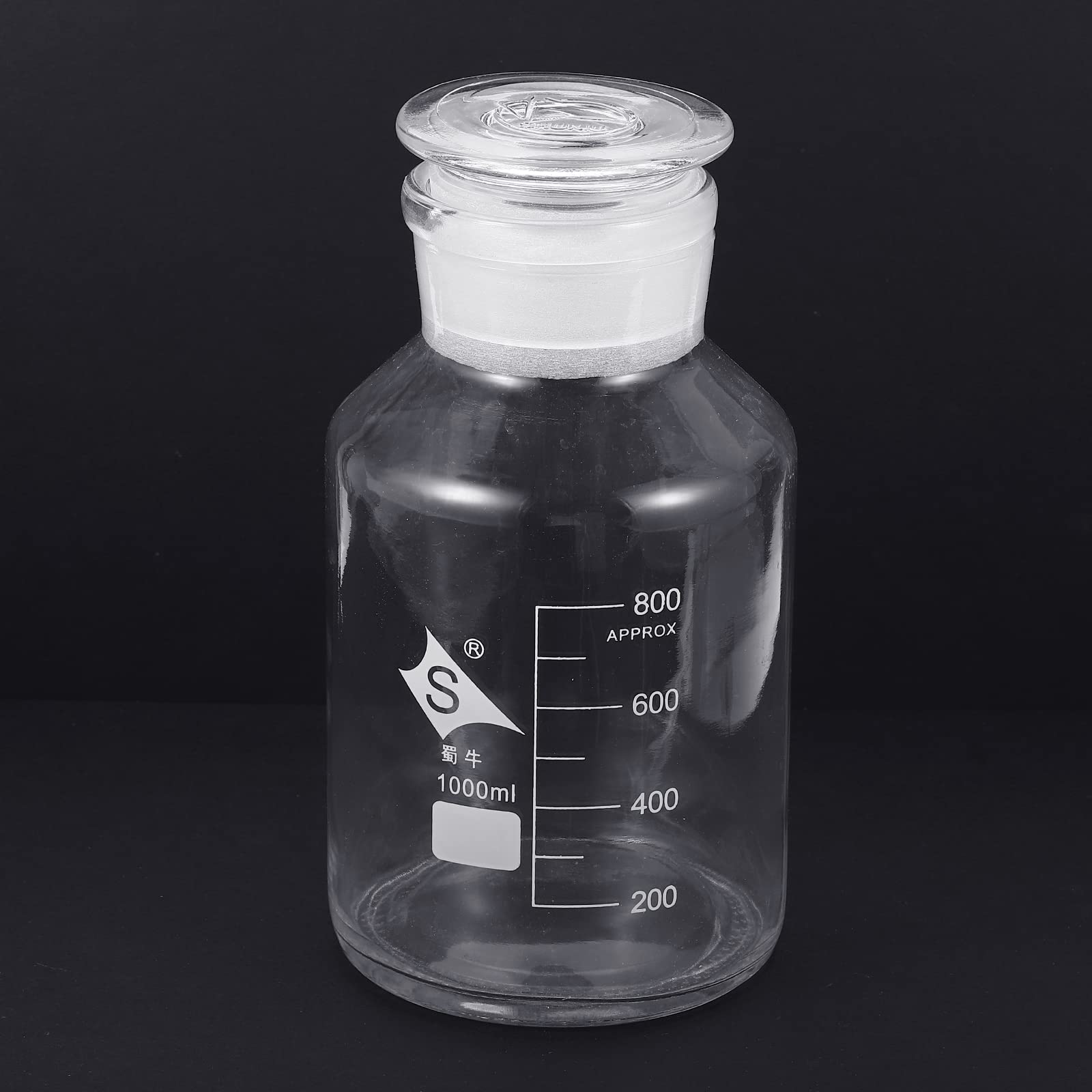 PATIKIL 1000mL Reactivo Medios Botella, 1uds Redondo Graduado Vidrio Almacenamiento Botella con Transparente Tapa para Laboratorio Hogar, Transparente
