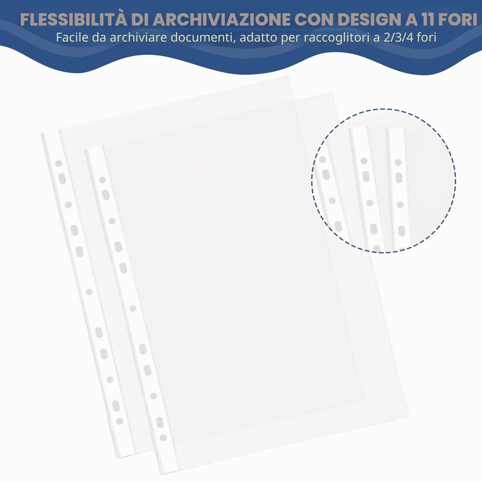 APACALI 400 buste trasparenti in formato A4, perforate da 0,05 mm, buste extra resistenti, apertura superiore, trasparenti, per raccoglitori A4