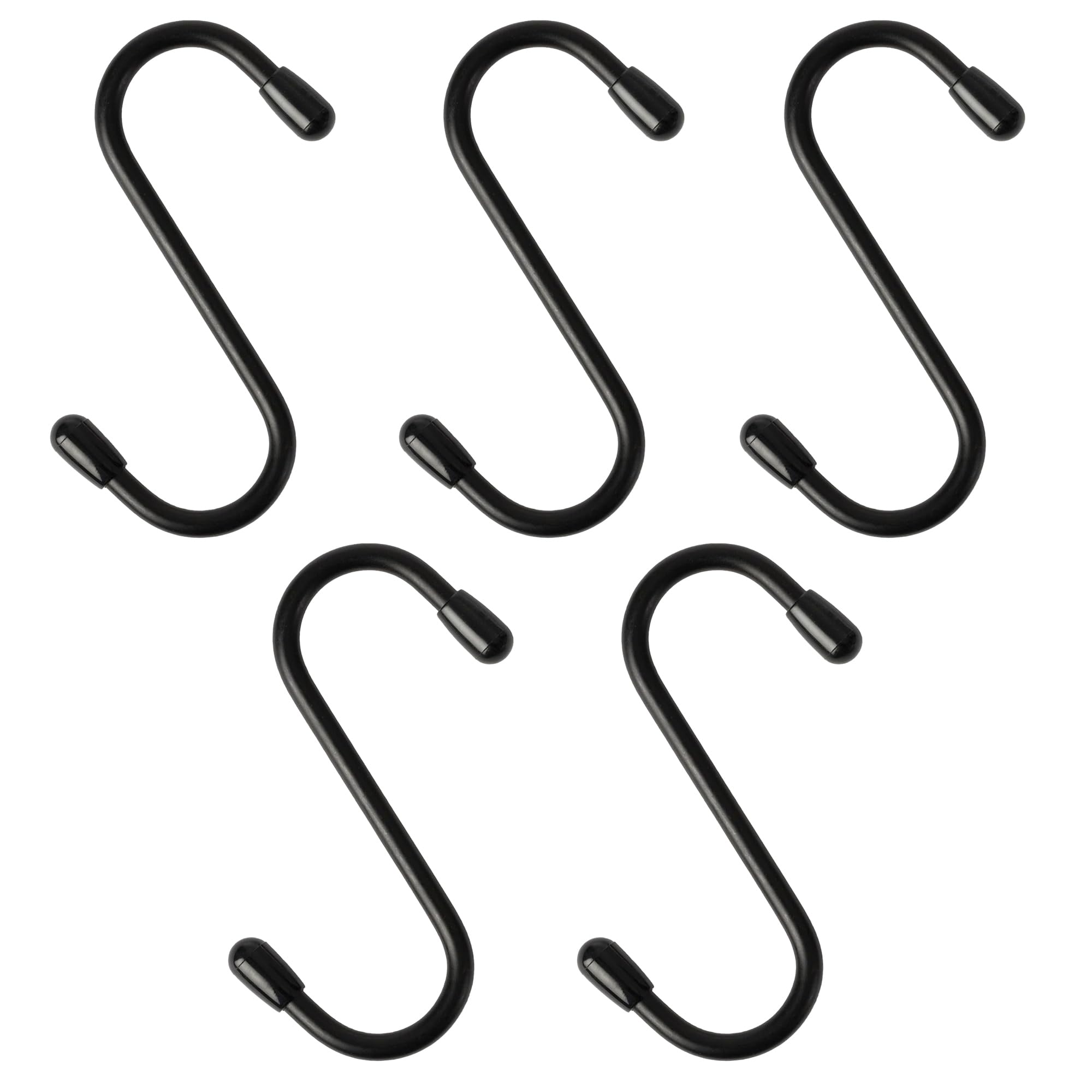 Livivo 5Pc S Hooks - Black 5Pc Hanging Storage S Hooks For Rail Saucepan Holder Shelf Dish Drain Tray Plates Bowl Tumbler Glasses Utensil Cutlery Knives Pots Paper Towel Coats Jackets Clothes (5Pc S Hooks, Black)