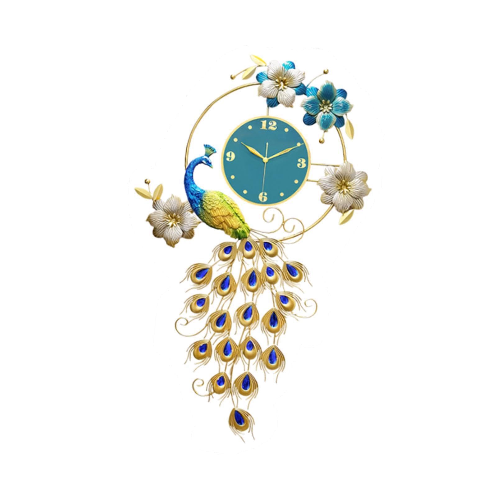 CYDZSRA Wall Clock Wall Clock For Living Room Decor Large Bedroom Stylish Peacock Striking Silent Non Ticking Silent Hanging Decor Non Ticking