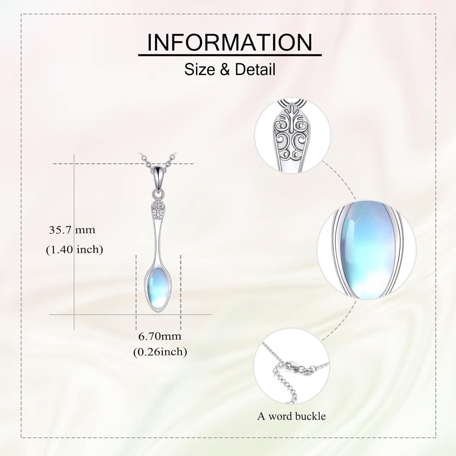 Spoon Necklace 925 Sterling Silver Moonstone Pendant Spoon Mother's Day Jewelry for Women - Image 5