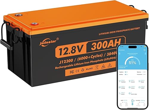 Batería Bluetooth Smart LiFePO4 de 12 V 300 Ah - BMS de 200 A integrado, vida útil de 8000  15000, ideal para energía de respaldo, almacenamiento de