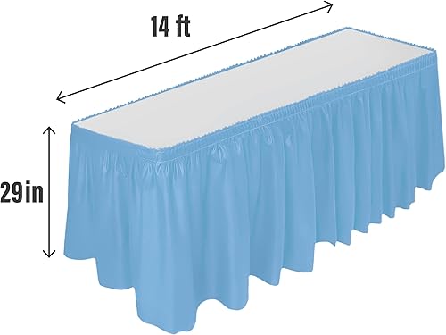 Miniatura 2 de DecorRack Falda de mesa, 29 pulgadas x 14 pies, sin BPA, desechable, reutilizable, rectangular, color azul claro (paquete de 1)