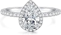 Vista 1 de Anillos de Compromiso en Forma de Pera de 2CT para Mujeres Anillos de Plata Esterlina en Forma de Lágrima con Circonia Cúbica Chapada en Oro Blanco