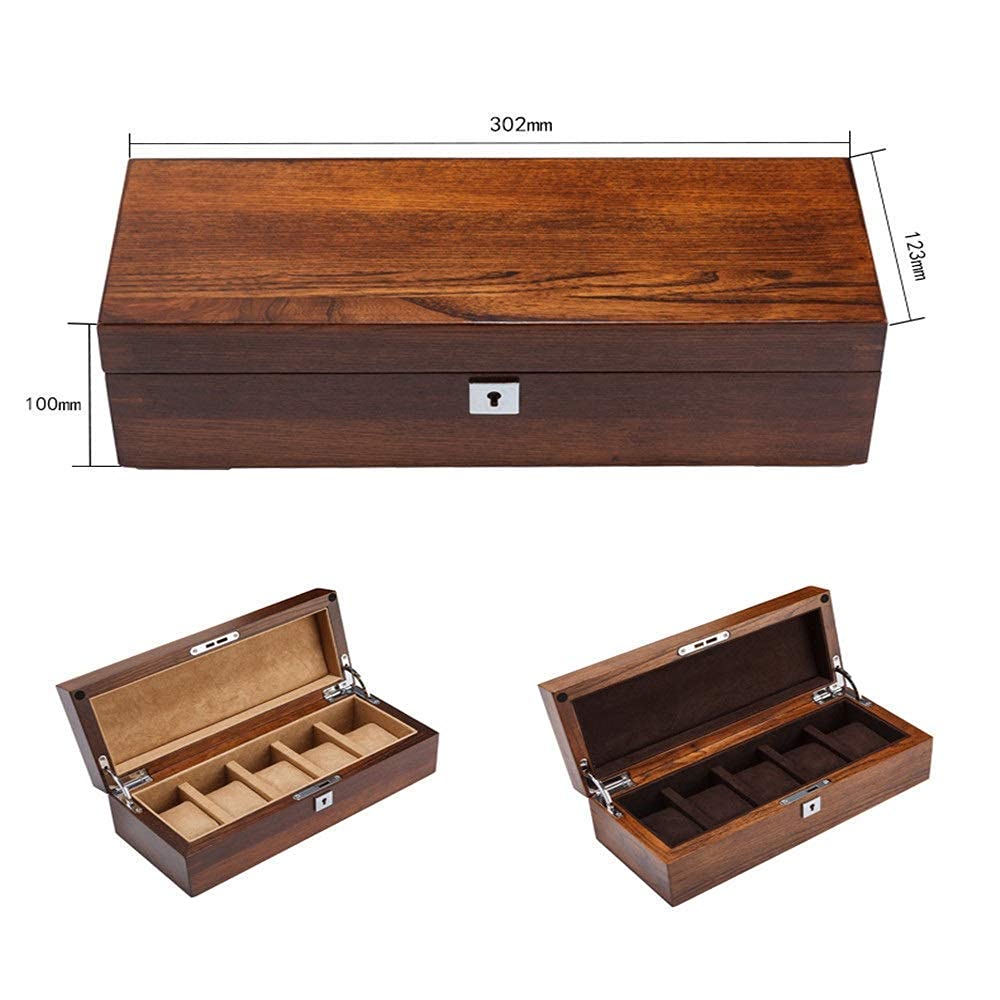 Uhrenbox aus Ulmenholz, reines Massivholz, Uhrenbox mit 5 Fächern, mechanische Uhren-Display-Sammlung, Aufbewahrungsbox, Schmuck-Organizer, perfekt für den persönlichen Gebrauch Present