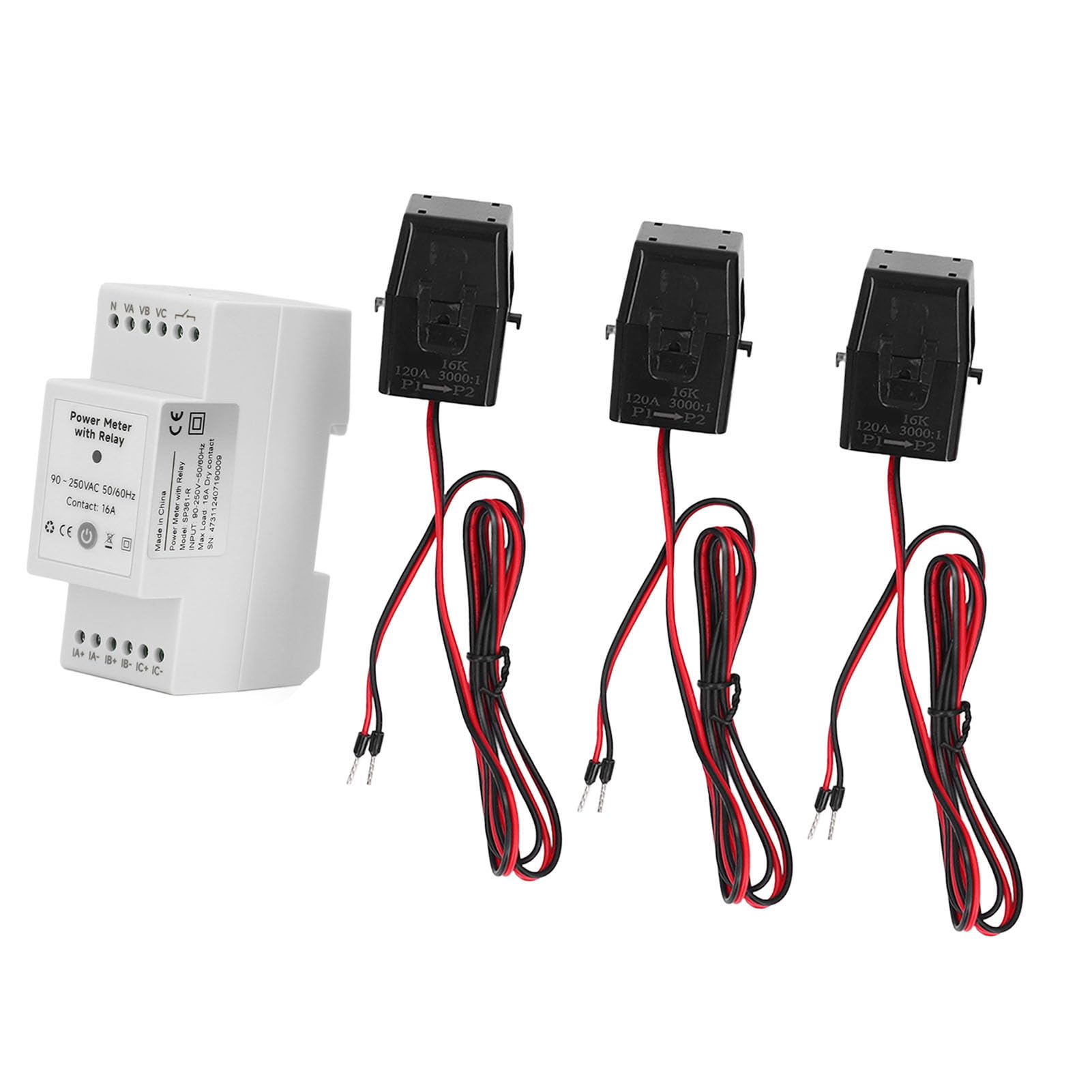 Eujgoov Monitor Energii WiFi, 3-fazowy, 4-przewodowy Inteligentny Licznik Zużycia Energii Elektrycznej ABS z 3 Zaciskami CT 120A, Dwukierunkowy Monitoring Aplikacji w Czasie Rzeczywistym Sterowanie