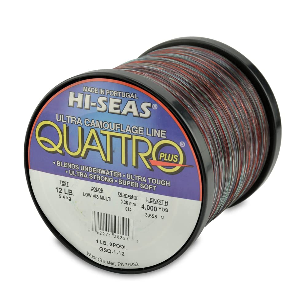 Hi-Seas Quattro Monofilament Line, 12 lb / 5.4 kg Test, .014 in / 0.35 mm Dia, 4-Color Camo, 4000 yd / 3658 m
