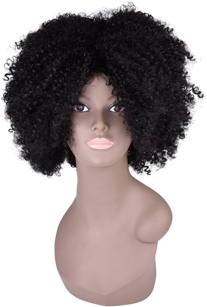 Miss Rola Synthetic Afro Curly Wig Soft Silk Kanekalon Fiber For Black Women Short Kinky Hair Natural Black Color 11" 162g (1B#)