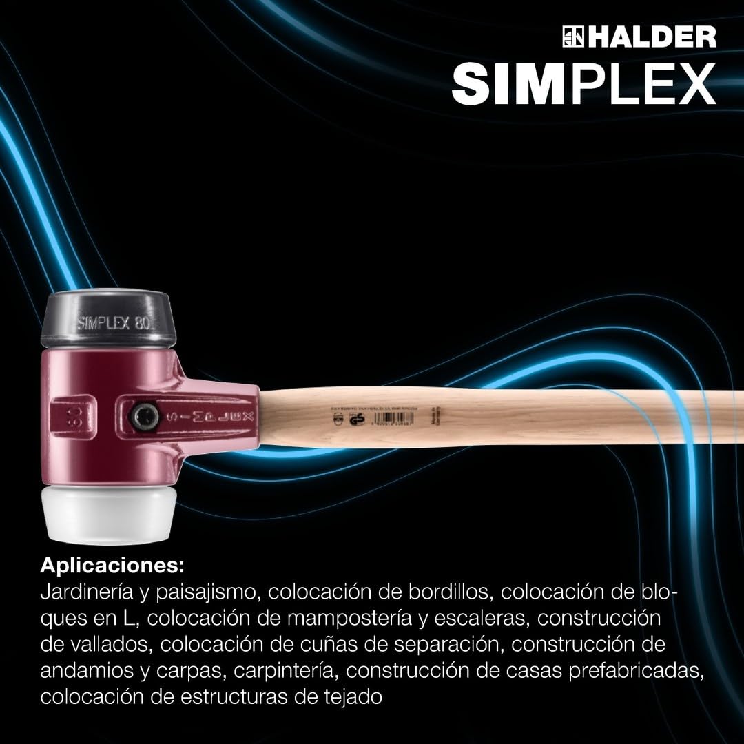 Simplex 3027.100 - Martillo de goma y superplástico, con carcasa de hierro maleable y mango de hickory, diámetro de 100 mm