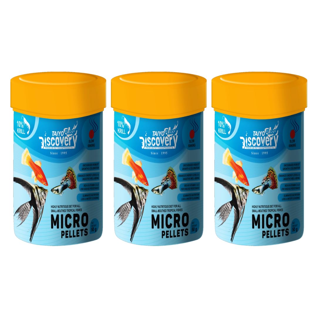 Taiyo Pluss Discovery® Micro Pellets - 50 g (Pack of 3) | Nutritious Diet for All Small Mouthed Tropical Fishes | Slow Sinking Food for Tetra, Guppies,Mollys, Angelfish, Barbs & Rasboras (B0CYKV4QJD) Amazon Price History, Amazon Price Tracker