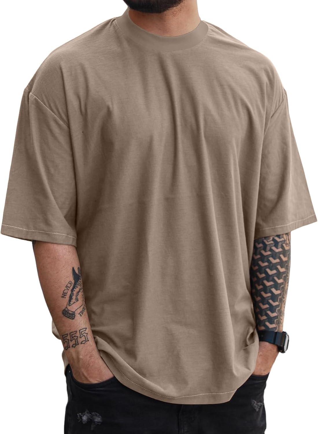 YawYews Mens Fashion Short Sleeve Tshirts Workout Oversize Pullover Solid Color Casual Tees