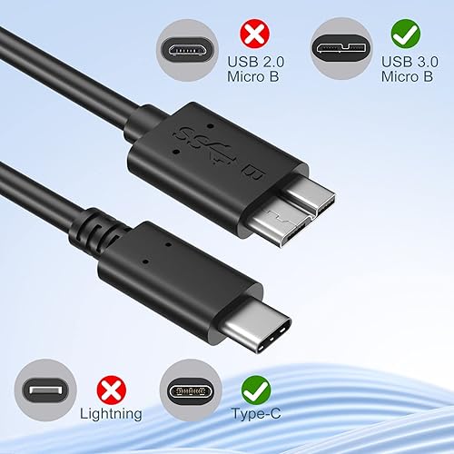 Miniatura 5 de Besgoods Cable micro B a USB C, cable de disco duro externo USB 3.1 Gen1 5Gbps cable de repuesto de cámara de transferencia de datos compatible con