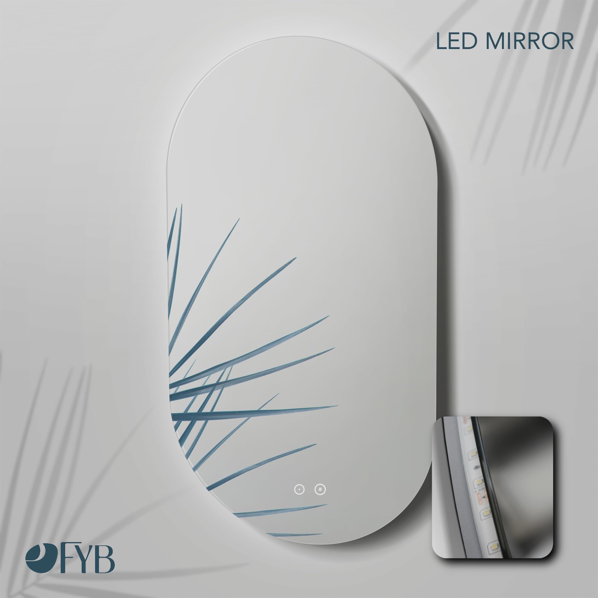 Mueble de Baño PANTER Decorativo 60 cm Marrón Madera, 1 Cajón Soft Close, Encimera Cerámica Blanco Brillo con Lavabo y Espejo Ovalado LED Antivaho, Diseño Suspendido, Compacto
