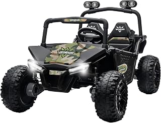 Ride on Toy for Big Kids, Kids' 2 Seat Electric Vehicles Outdoor Race Truck Car with 4 * 75W Strong MotorsBluetooth Speaker and 24V 7AH Big Battery,2 Seat Electric Cars for Kid 3-8(Woodland)