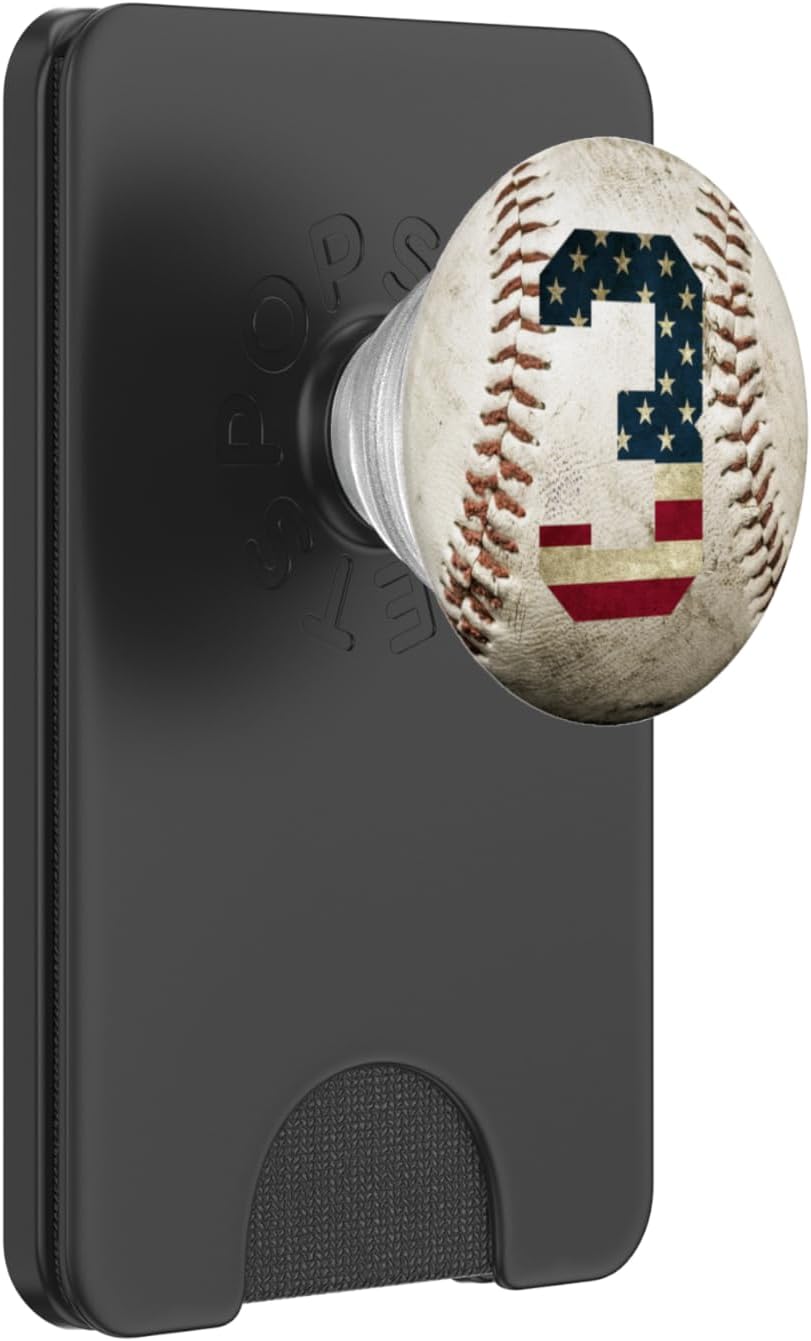 Baseball number 3 with American USA flag phone stand PopSockets PopGrip for MagSafe