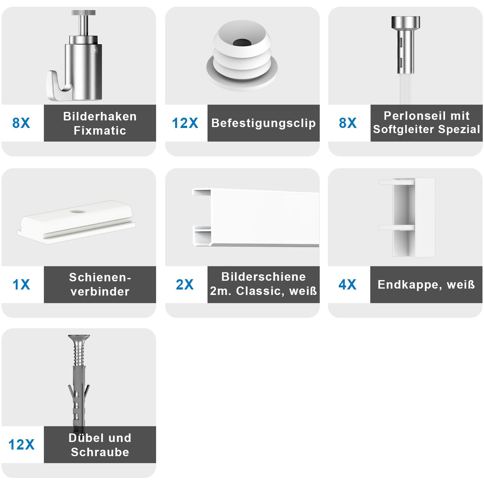 Bilderschienen Galerieschienen Bilderleiste Set 4m Premium Pro 4 Meter weiß