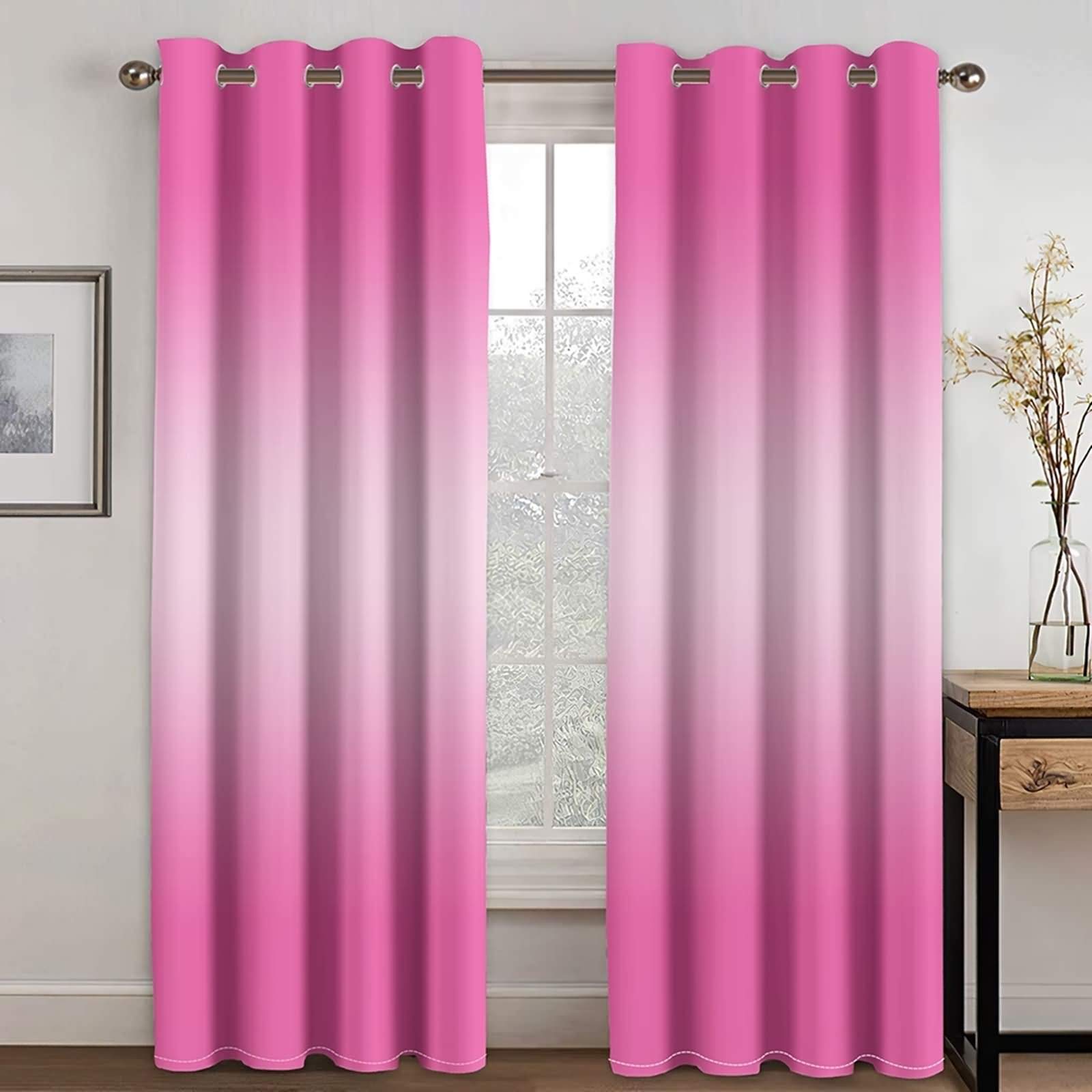 Daesar Rideau Lot de 2, Rideau Fenetre Chambre 132x138CM Fenetre Rideau Couleur Unie Dégradée Rideau Chambre Rose Polyester