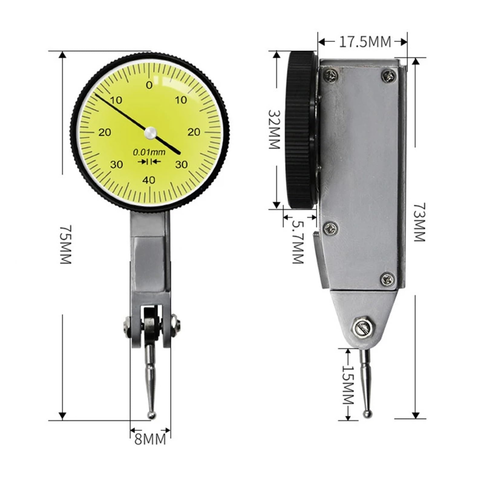 Escala de Calibre de Nivel de 0-0,8mm y 0,01mm, rieles de Cola de Milano métricos de precisión, indicador de Prueba de Dial, Soporte de Calibre de corrección magnética