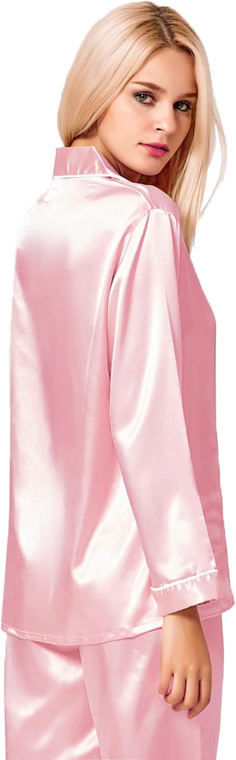 SWOMOG Womens Silk Satin Pajamas Set Long Sleeve Button Down Sleepwear 2 Piece Lounge Set Pj Set XS-3XL - Image 5
