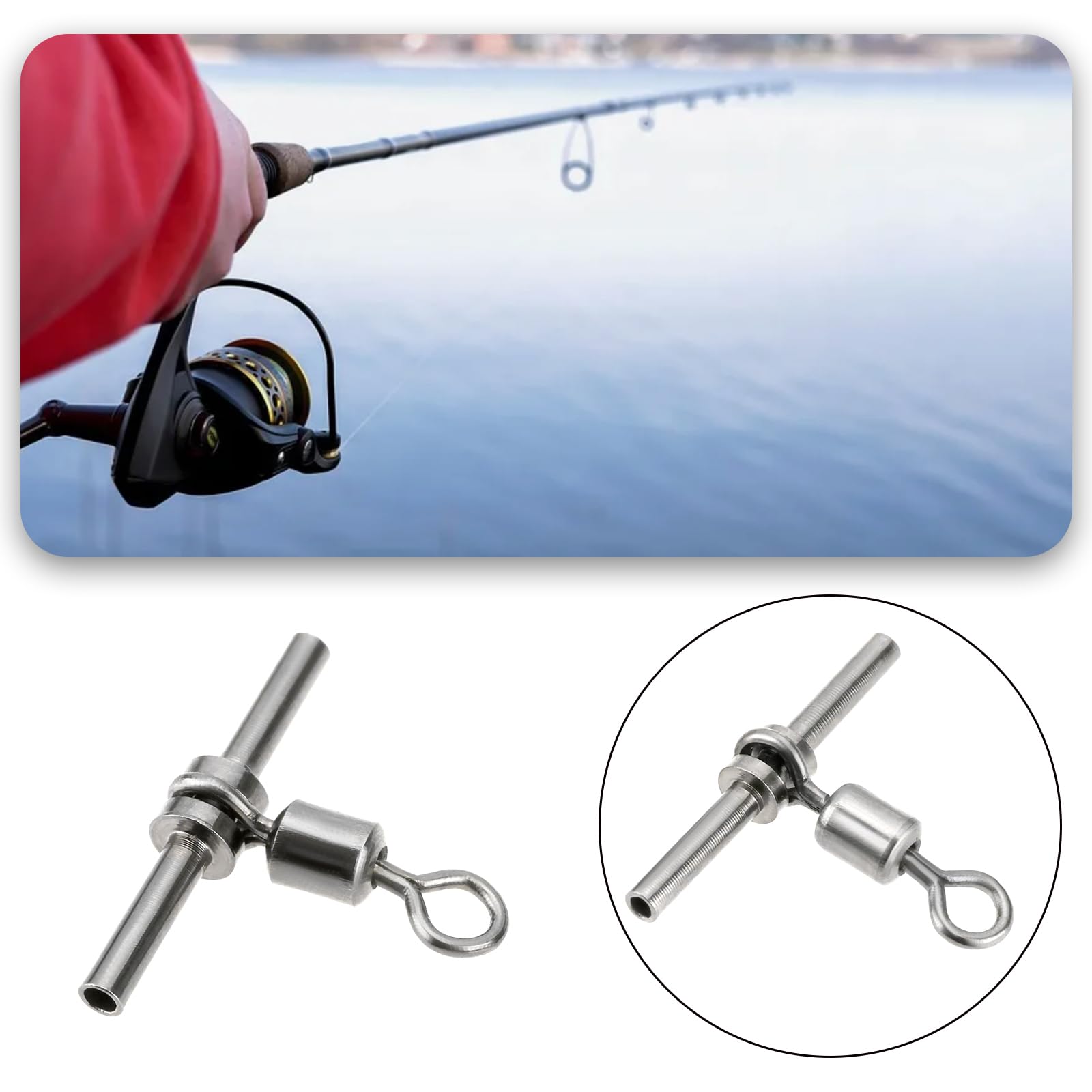 LT Easiyl 40Pcs Fishing Cross Line Crimp Swivels, 3-Way T-Shape Brass Fishing Swivels for Rigs Freshwater Saltwater (Size 3# 5# 7# 10#)