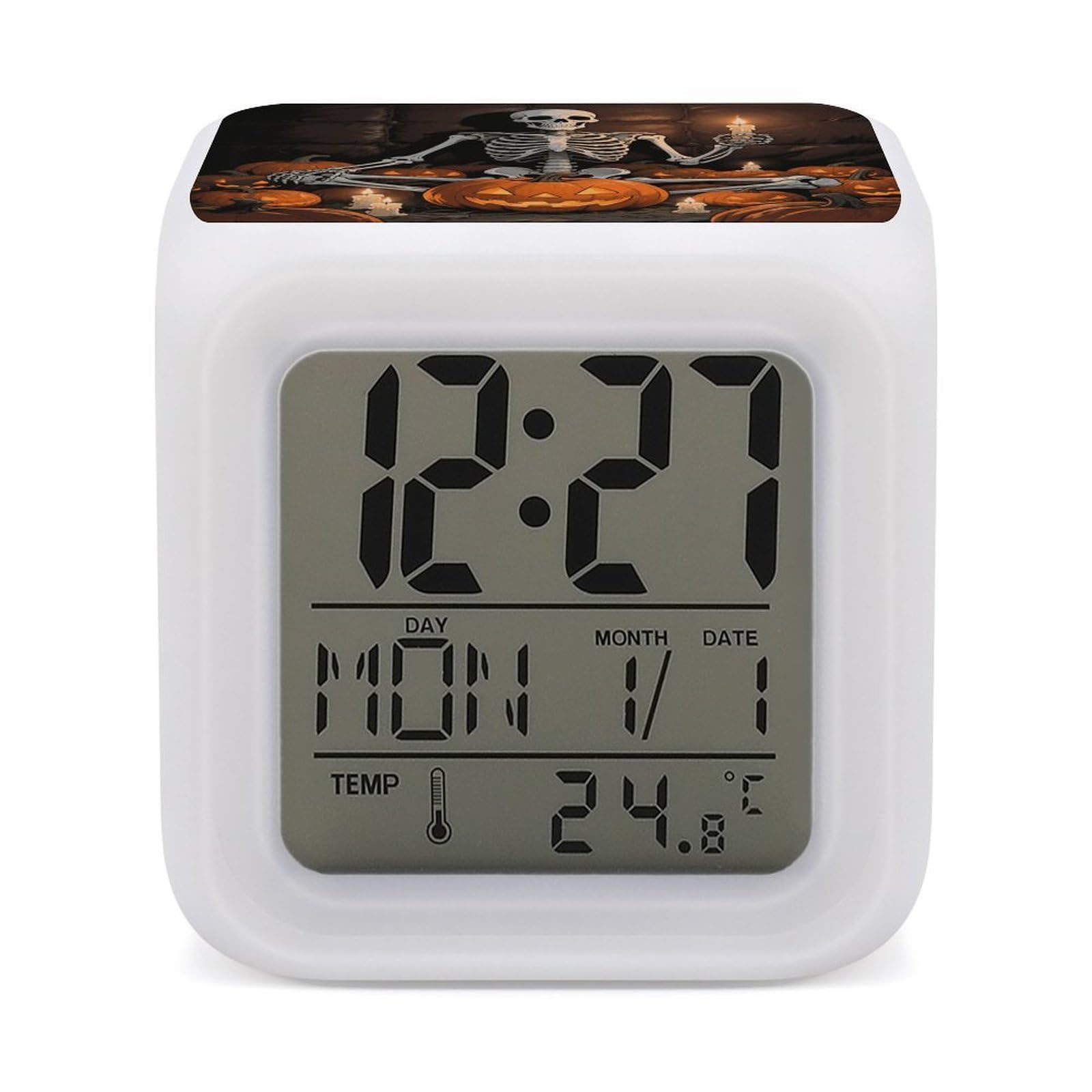 VstaDank Skull Pumpkin Alarm Clock Sleep Trainer 7 Color Changing Night Light Modern Touch Bedside Lamp Fashion Digital Clock with Temperature Display Wake Clocks for Loud Alarm