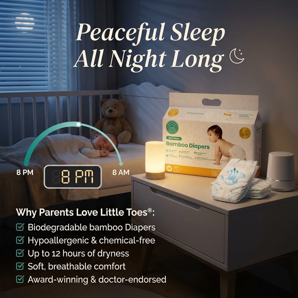Little Toes Patented Natural Disposable Viscose Diapers ǀ Day and Overnight Diapers ǀ Sustainable ǀ Size 2-3 Medium | 36 Pack