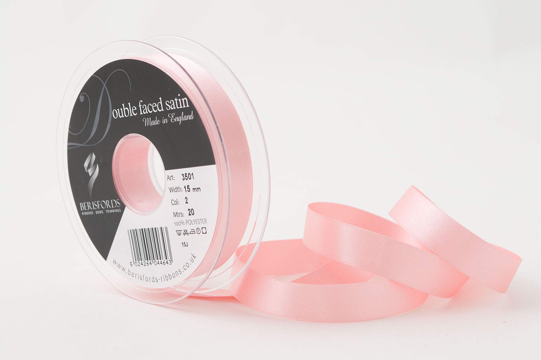 Berisfords Double FACE Poly Satin Ribbon, Pink, 15 mm