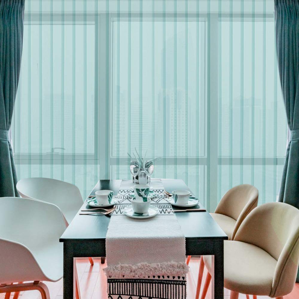 LETAU Cordless Solar Vertical Window Blinds, 5% Mesh Fabric, Light Fitering, Reduce Sun Glare, UV Protection, Blue Window Shades for Slidding Door, French Window, Room Divider, Glass Wall¡­